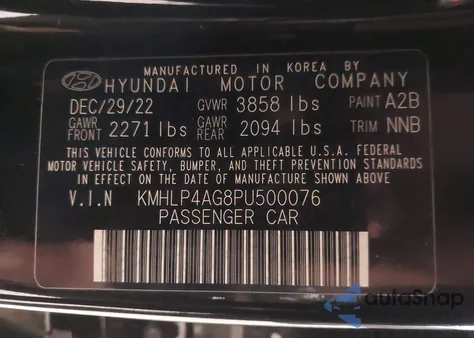 2023 Hyundai Elantra Limited z USA, uszkodzony, nr VIN KMHLP4AG8PU500076